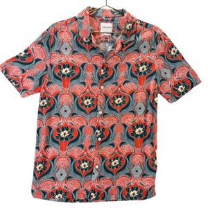 Denim & Flower Orange and Blue Floral Lotus Short-Sleeve Button-Down Viscose